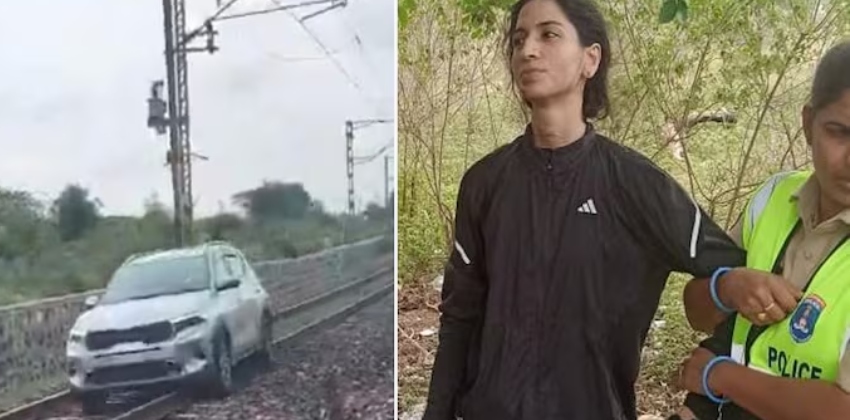 റെയിൽവേ ട്രാക്കിലൂടെ കാർ ഓടിച്ച് 34കാരി; 7 കിലോമീറ്ററോളം സഞ്ചരിച്ചു.