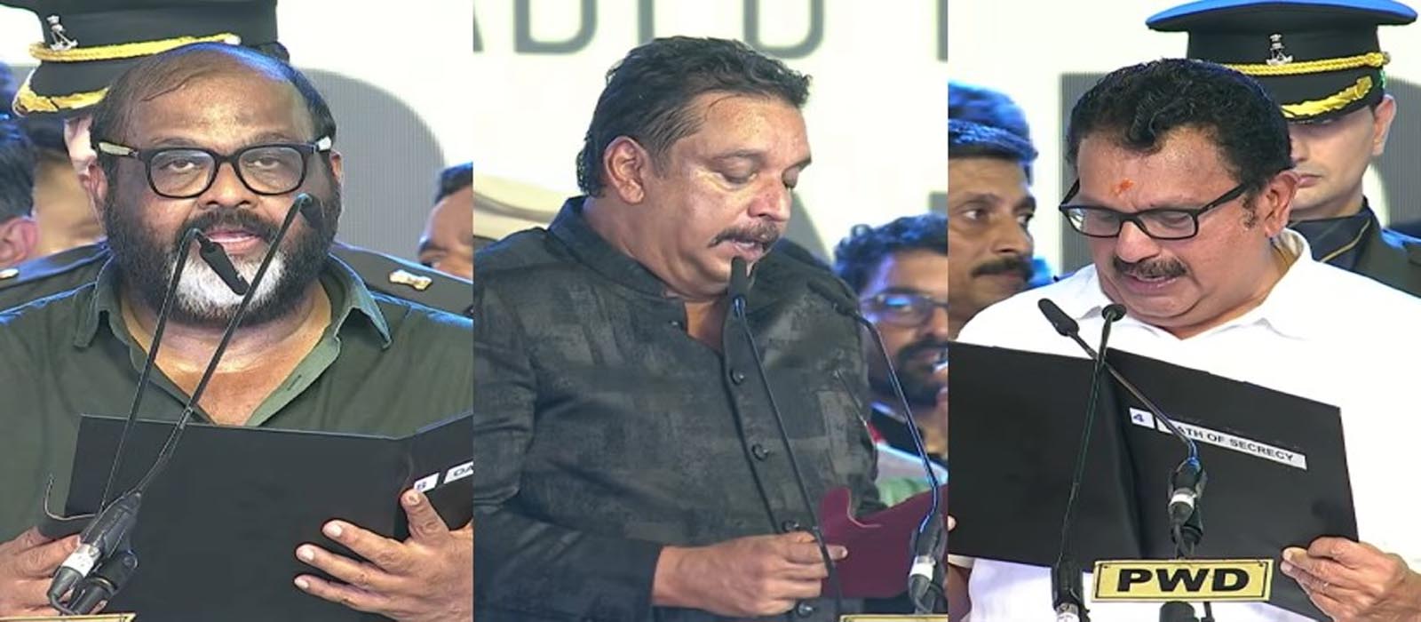 ഷിബു ബേബി ജോണും സി പി ജോണും സഗൗരവം; മറ്റുള്ളവരുടെ സത്യപ്രതിജ്ഞ ദൈവനാമത്തില്‍; ഇംഗ്ലീഷില്‍ സത്യപ്രതിജ്ഞ ചെയ്ത് കെ മുരളീധരന്‍